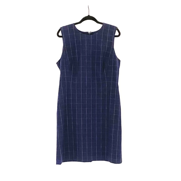 Ann Taylor Sleeveless Navy Tattersall Plaid Dress - Picture 9 of 11